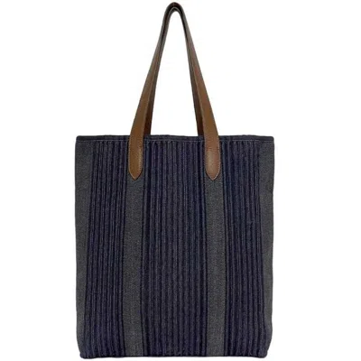 Pre-owned Hermes Brown Navy Denim Leather Tote Bag () In Brown, Navy
