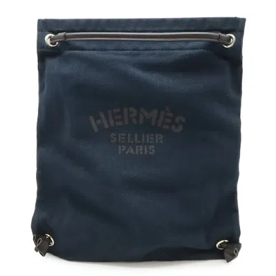 Pre-owned Hermes Brown Navy Toile Chevron Leather Backpack Shoulder Bag ()
