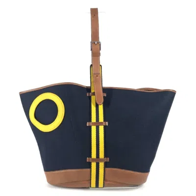 Pre-owned Hermes Brown Navy Yellow Felt Leather Shoulder Bag Tote Bag ()