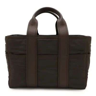Pre-owned Hermes Brown Nylon Leather Handbag Tote Bag ()