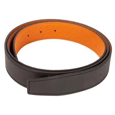 Pre-owned Hermes Brown Orange 32mm Reversible Belt Strap 80 Sombrero / Togo Leather