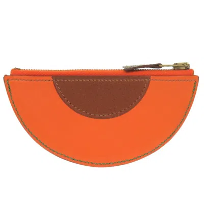 Pre-owned Hermes Brown Orange Leather Coin Purse/coin Case () In Brown, Orange
