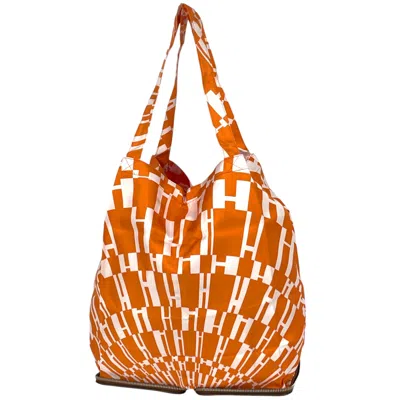 Pre-owned Hermes Brown Orange Leather Silk Eco-bag Tote Bag () In Brown, Orange