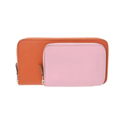 Pre-owned Hermes Brown Orange Pink Swift Leather Epsom Leather Long Wallet (bi-fold) ()