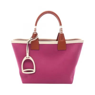 Pre-owned Hermes Brown Pink Canvas Swift Leather Tote Bag () In Multi