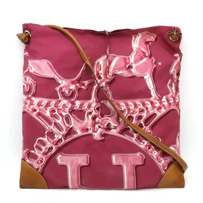 Pre-owned Hermes Brown Pink Purple Barenia Leather Silk Pouch Shoulder Bag ()