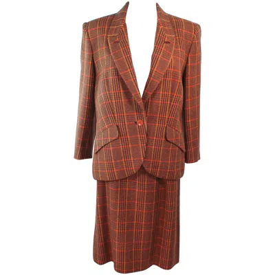 Pre-owned Hermes Brown Plaid Skirt Suit Size 46