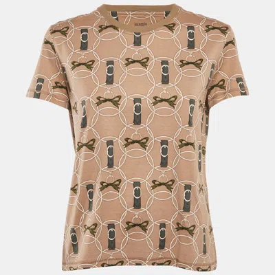 Pre-owned Hermes Brown Printed Cotton Crewneck T-shirt M