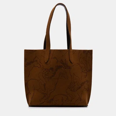 Pre-owned Hermes Brown Printed Felt Carrimi Tote Mm