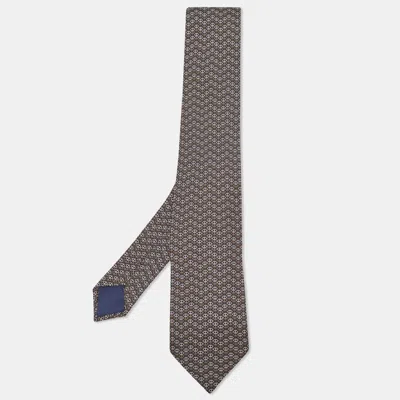 Pre-owned Hermes Brown Printed Silk Tie