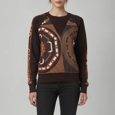 Pre-owned Hermes Hermès Brown Printed Wool Long Sleeve Sweatshirt S