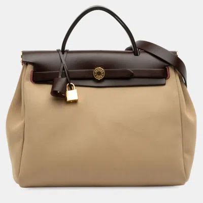 Pre-owned Hermes Brown Red Toile Officier Vache Hunter Verso Herbag Zip 31