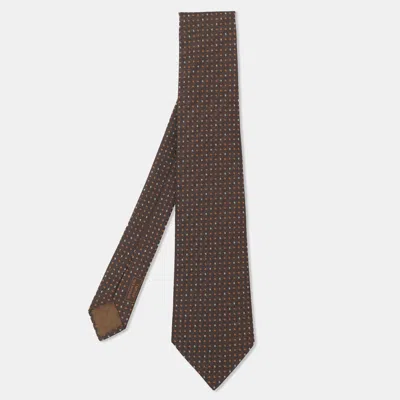 Pre-owned Hermes Brown Silk H Wave Faconne H Pattern Neck Tie