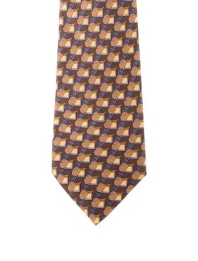Pre-owned Hermes Brown Silk Pattern Print Tie