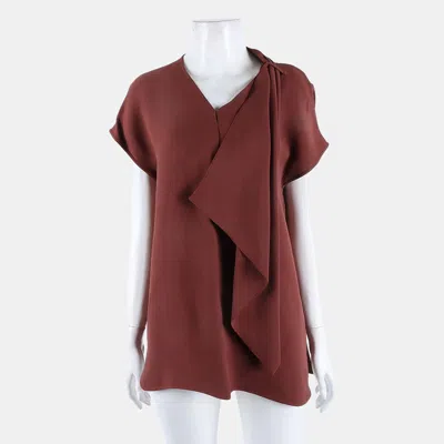 Pre-owned Hermes Hermès Brown Silk Short Sleeved Blouse Size M