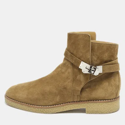Pre-owned Hermes Brown Suede Follow Ankle Length Boots Size 40