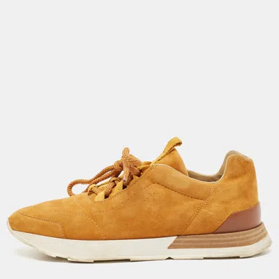 Pre-owned Hermes Brown Suede Miles Lace Up Sneakers Size 37.5