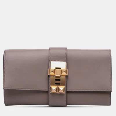 Pre-owned Hermes Brown Swift Medor Clutch 23