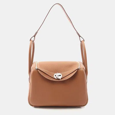 Pre-owned Hermes Brown Taurillon Clemence Leather Lindy 26 Shoulder Bag