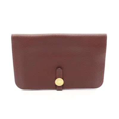 Pre-owned Hermes Brown Taurillon Clemence Leather Long Wallet (bi-fold) ()