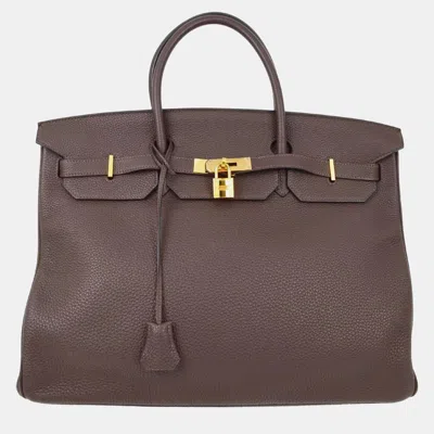 Pre-owned Hermes Brown Togo Birkin 40 Handbag