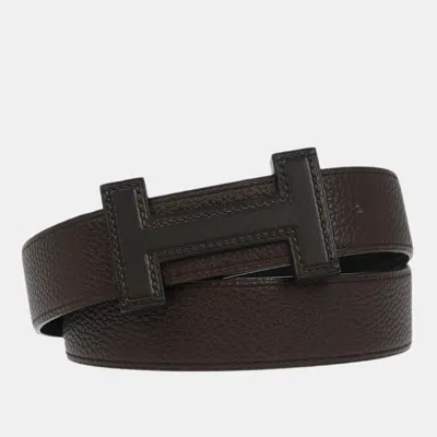 Pre-owned Hermes Brown Togo Box Calf Constance Reversible Belt #80 Small In Black