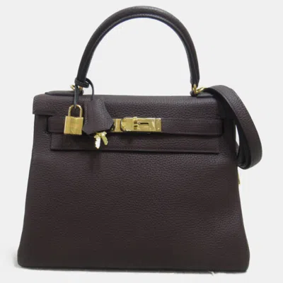 Pre-owned Hermes Brown Togo Leather Kelly 28 Tote Bag