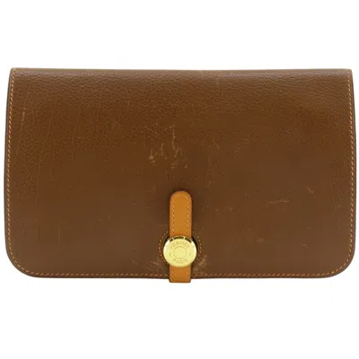 Pre-owned Hermes Brown Togo Leather Long Wallet (bi-fold) ()