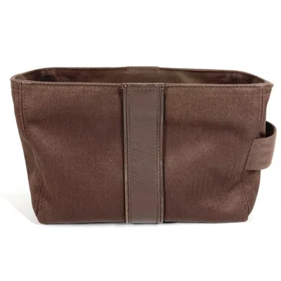 Pre-owned Hermes Brown Toile Chevron Clutch Bag Pouch ()