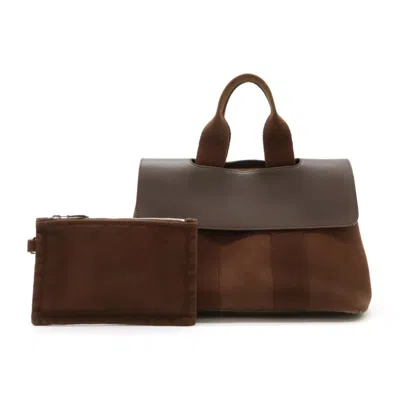 Pre-owned Hermes Brown Toile Chevron Leather Handbag Tote Bag ()