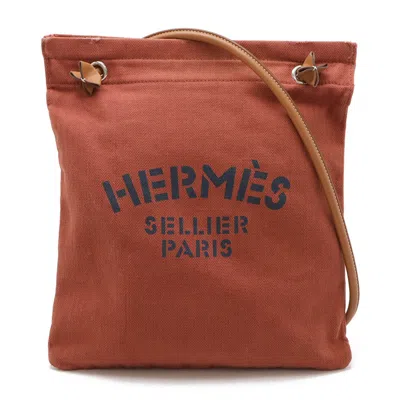 Pre-owned Hermes Brown Toile Chevron Leather Shoulder Bag ()