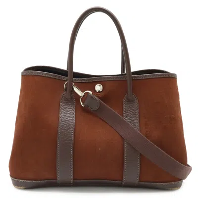 Pre-owned Hermes Brown Toile Officier Leather Handbag Shoulder Bag Tote Bag ()