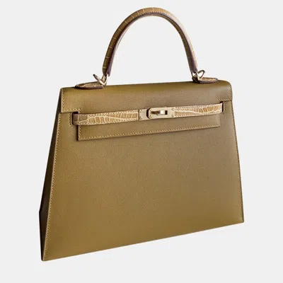 Pre-owned Hermes Brown Tone Touch Leather Kelly 25 Tote Bag