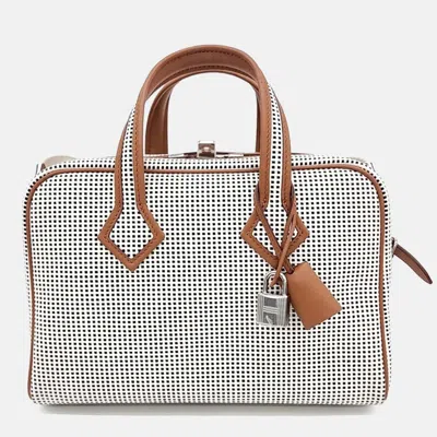 Pre-owned Hermes Brown White Canvas And Leather Victoria 3 Mini