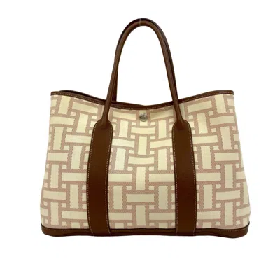 Pre-owned Hermes Brown White Canvas Tote Bag () In Multi