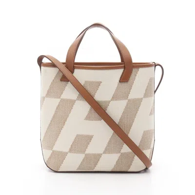 Pre-owned Hermes Brown White Leather Tote Bag () In Multi