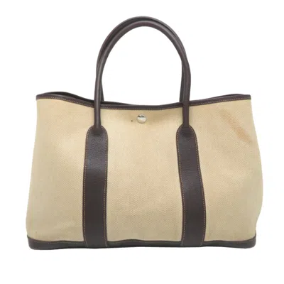 Pre-owned Hermes Brown White Leather Tote Bag () In Multi