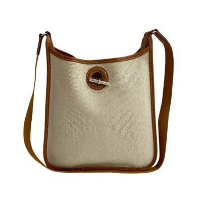 Pre-owned Hermes Brown White Toile H Buffalo Leather Shoulder Bag () In Multi