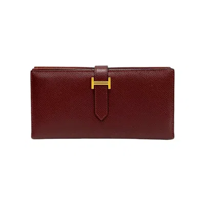 Pre-owned Hermes Brown Wine Epsom Leather Long Wallet (bi-fold) () In Multi