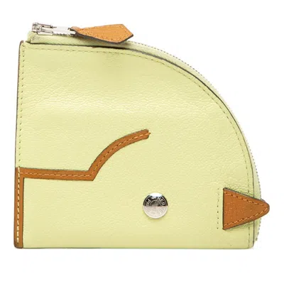 Pre-owned Hermes Brown Yellow Chevre Leather Coin Purse/coin Case () In Brown, Yellow