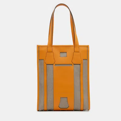 Pre-owned Hermes Brown Yellow Evergrain And Toile Petit H Bell Tote