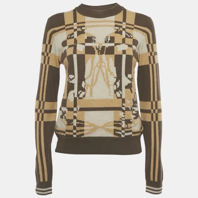 Pre-owned Hermes Brown/beige Patterned Cashmere Brides De Gala Long Sleeve Jumper M
