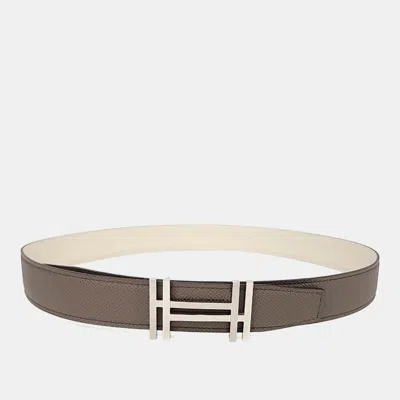 Pre-owned Hermes Hermès Brown/cream Leather H Reversible Belt (w)