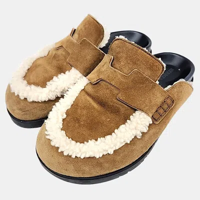 Pre-owned Hermes Hermès Brown/cream Shearling Go Mules Eu 36.5