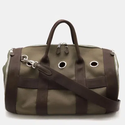 Pre-owned Hermes Hermès Brown/khaki Canvas Leather Dog Carrier Boston Pet Bag