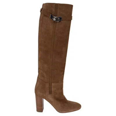Pre-owned Hermes Brun Fume Brown Suede Story 70 Kelly Boots Shoes 37