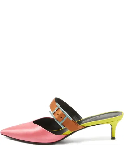 Pre-owned Hermes Buckle Satin Mules