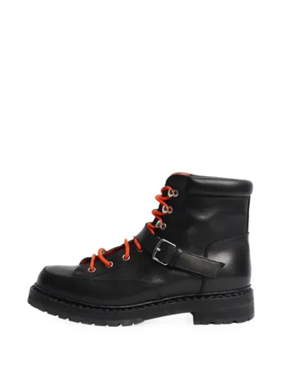 Pre-owned Hermes Buckled Hiking Combat Boots In Black