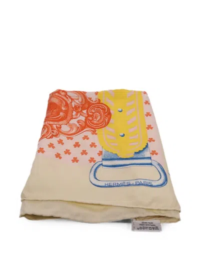 Pre-owned Hermes Buckles Braids Tsar Silk Scarf In Neutral