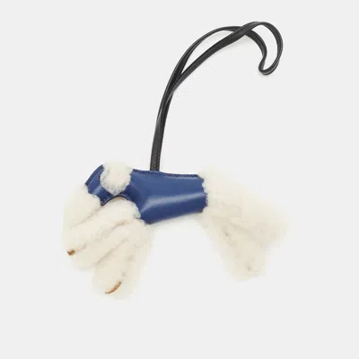 Pre-owned Hermes Budy Bag Charm Blue Saphir/black/ecru Milo Leather And Wool